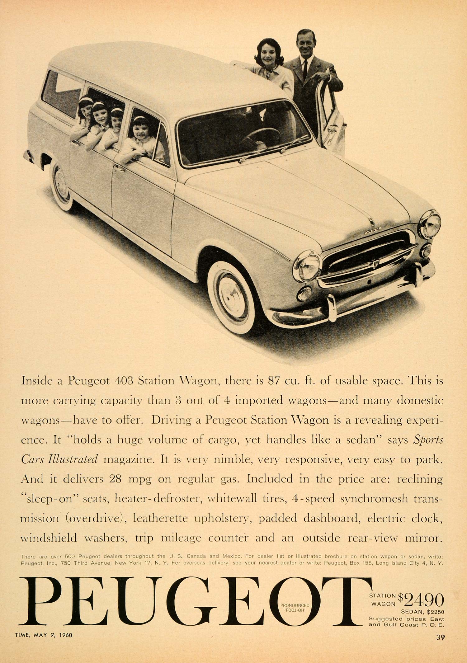 1960 Ad Peugeot 403 Station Wagon Automobile Vintage - ORIGINAL