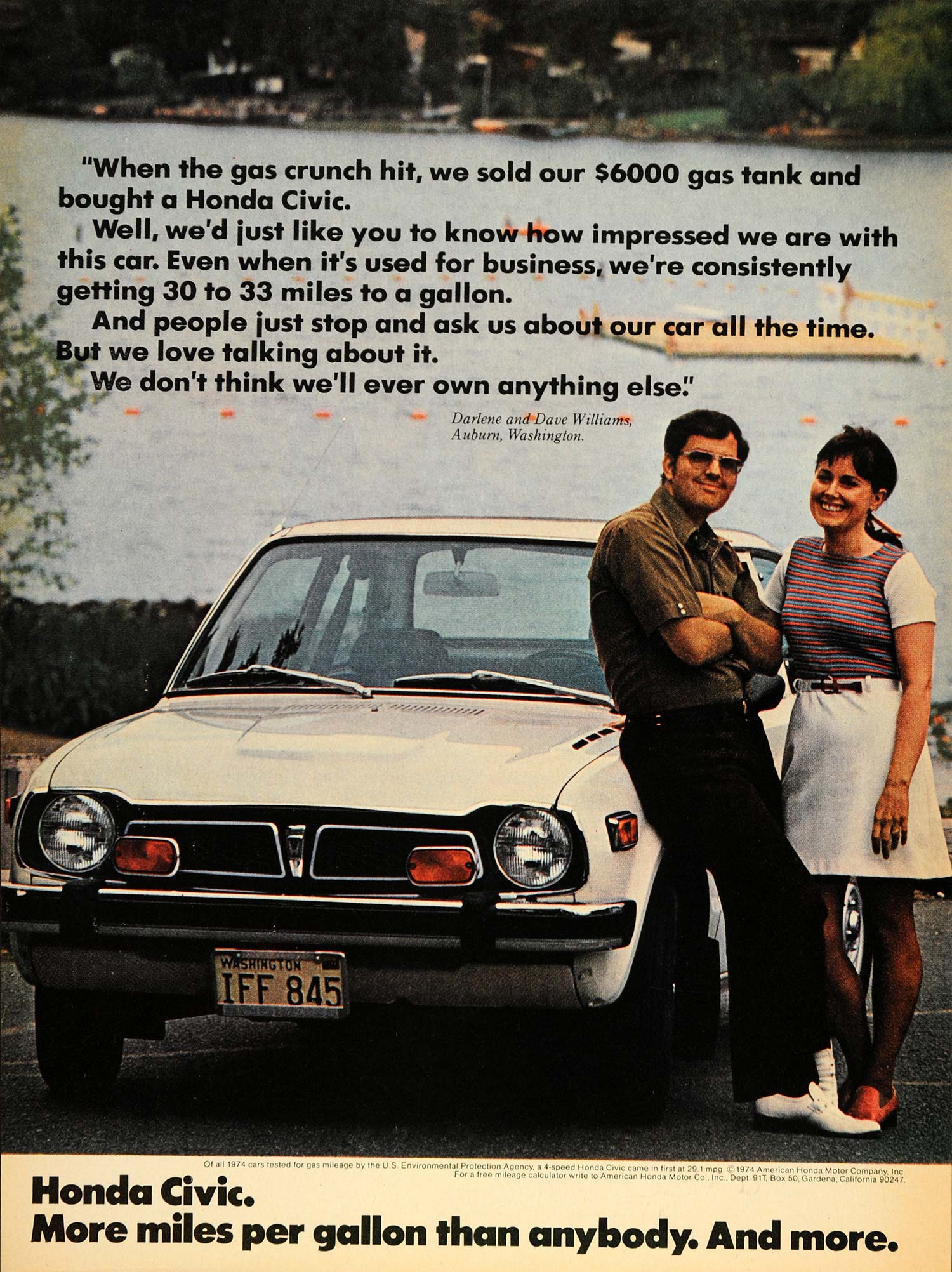 1974 Ad White Honda Civic Auto Darlene & Dave Williams - ORIGINAL CARS7