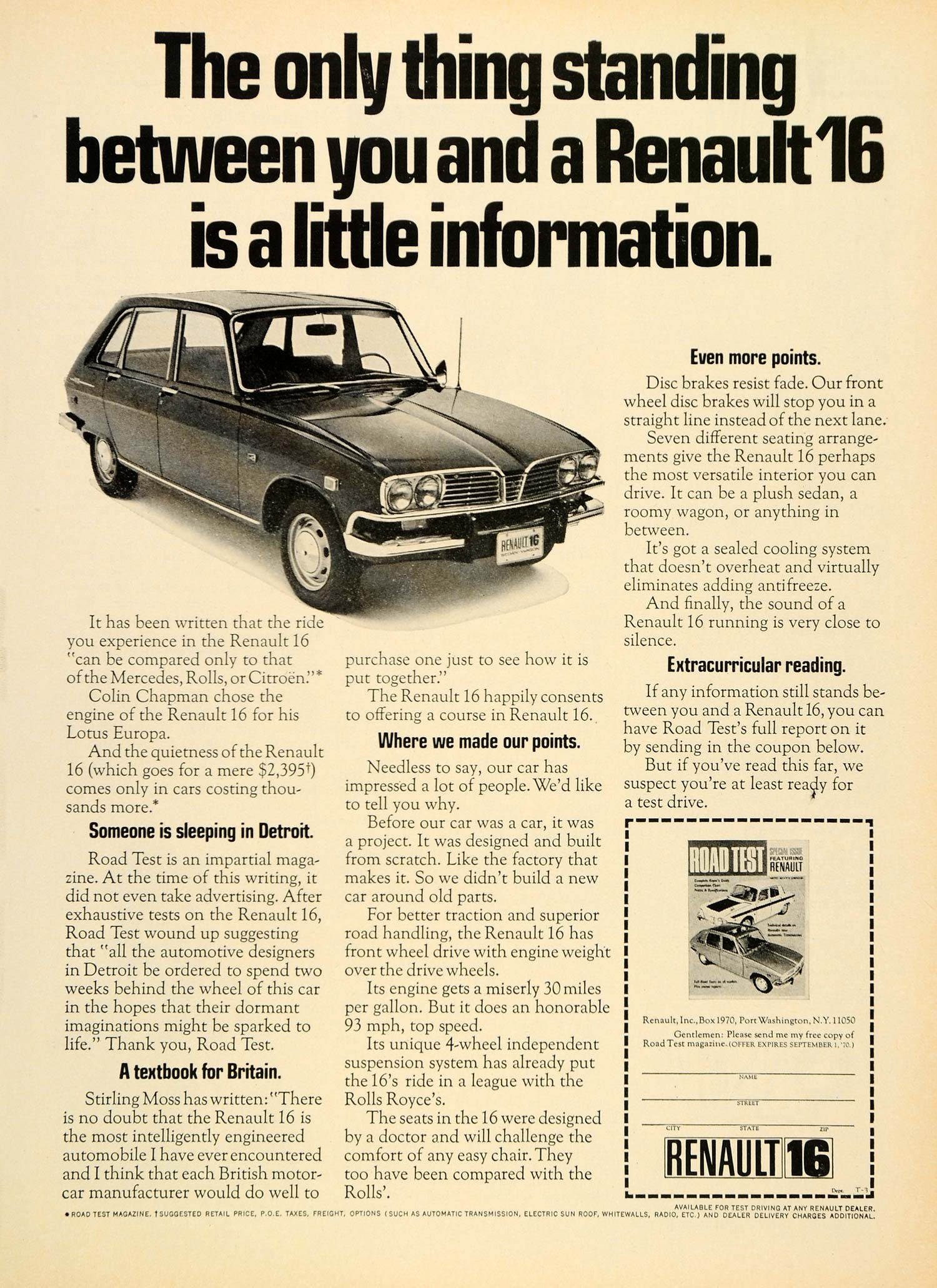 1971 Ad Renault 16 Automobile Vintage Car New York - ORIGINAL