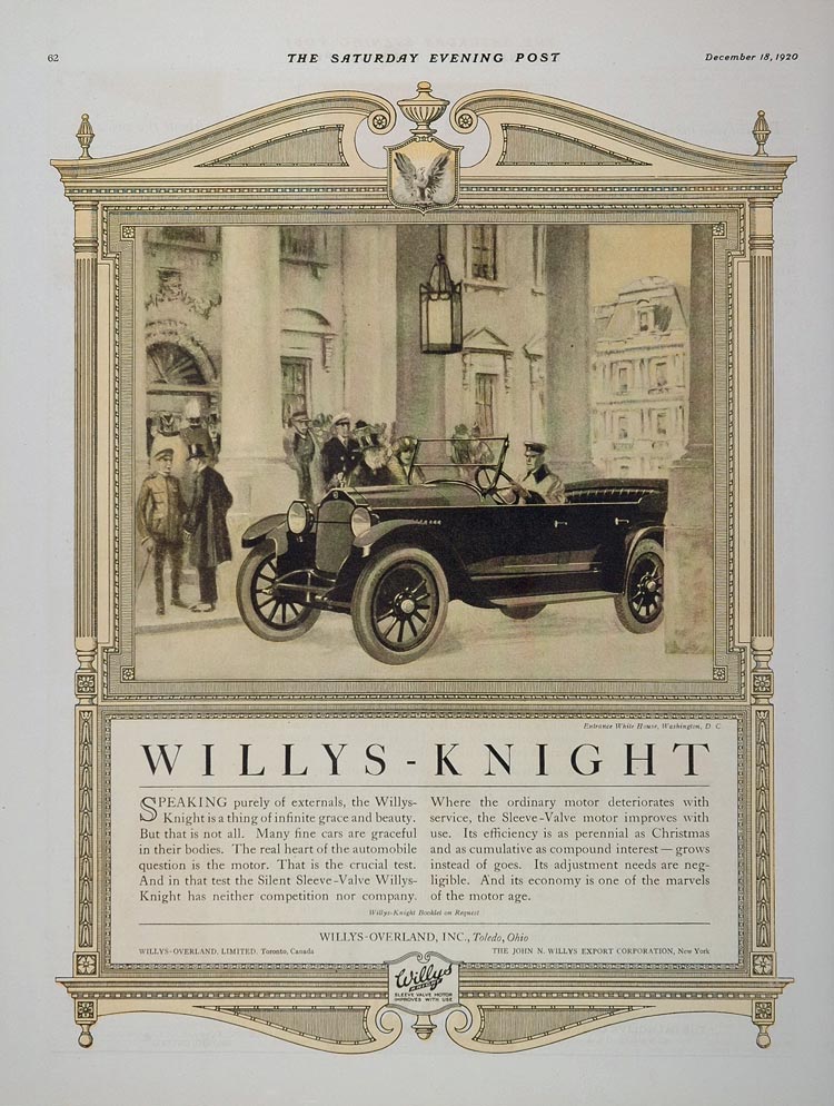 1920 Ad Willys-Knight Car White House Washington D. C. - ORIGINAL CARS