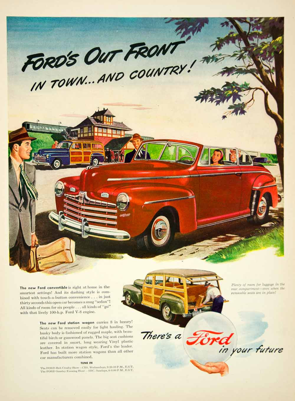 1946 Ad Ford Station Wagon Classic Car Automobile Convertible Wood Siding CARS