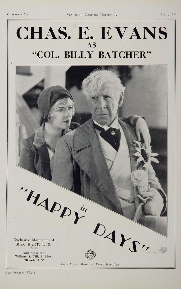 1930 Charles E. Evans Actor Movie Happy Days Casting Ad - ORIGINAL CAST2