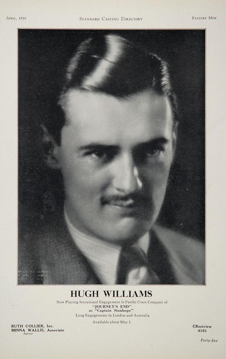 1930 Hugh Williams Actor Stage Journey's End Casting Ad - ORIGINAL CAST2