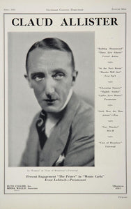 1930 Claud Allister Actor Film Movie Casting Ad - ORIGINAL CAST2
