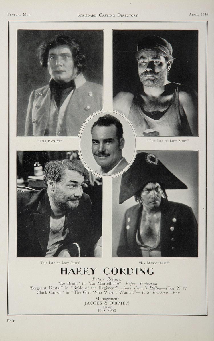 1930 Harry Cording Actor Costumes Movie Film Casting Ad - ORIGINAL CAST2