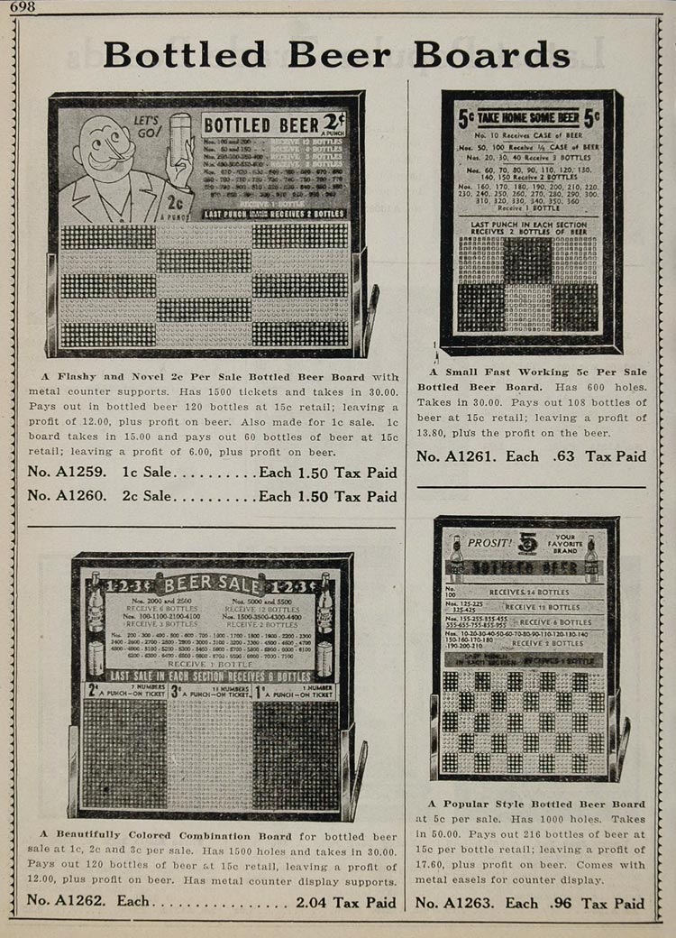 1934 Vintage Ad Bottle Beer Boards Lottery Game UNUSUAL - ORIGINAL CAT2