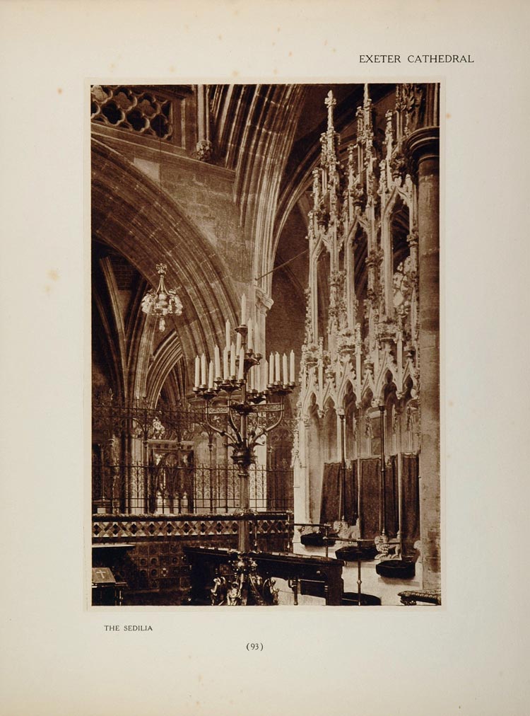 1905 Exeter Cathedral Sedilia Architecture Seats Print - ORIGINAL CATH