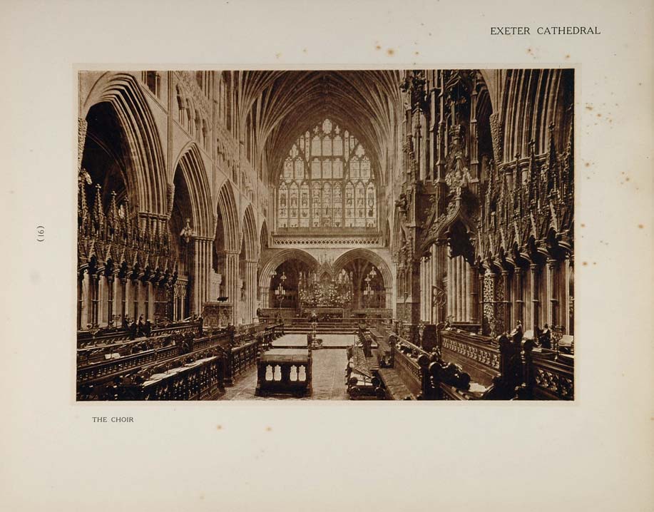 1905 Exeter Cathedral Choir Interior Architecture Print - ORIGINAL CATH