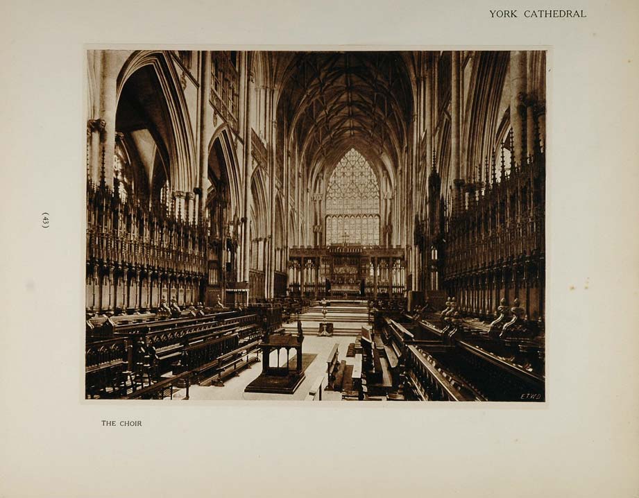 1905 York Cathedral Choir Architecture Interior Print - ORIGINAL CATH