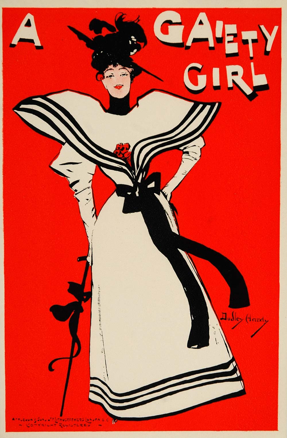1913 Gaiety Girl Dudley Hardy Mini Poster Art Nouveau - ORIGINAL CB1