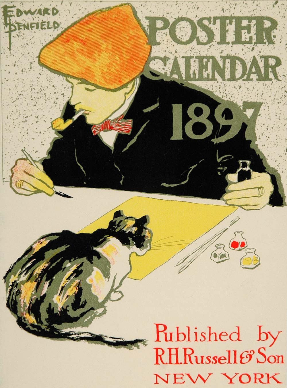 1913 Calendar Artist Cat Edward Penfield Mini Poster - ORIGINAL CB1