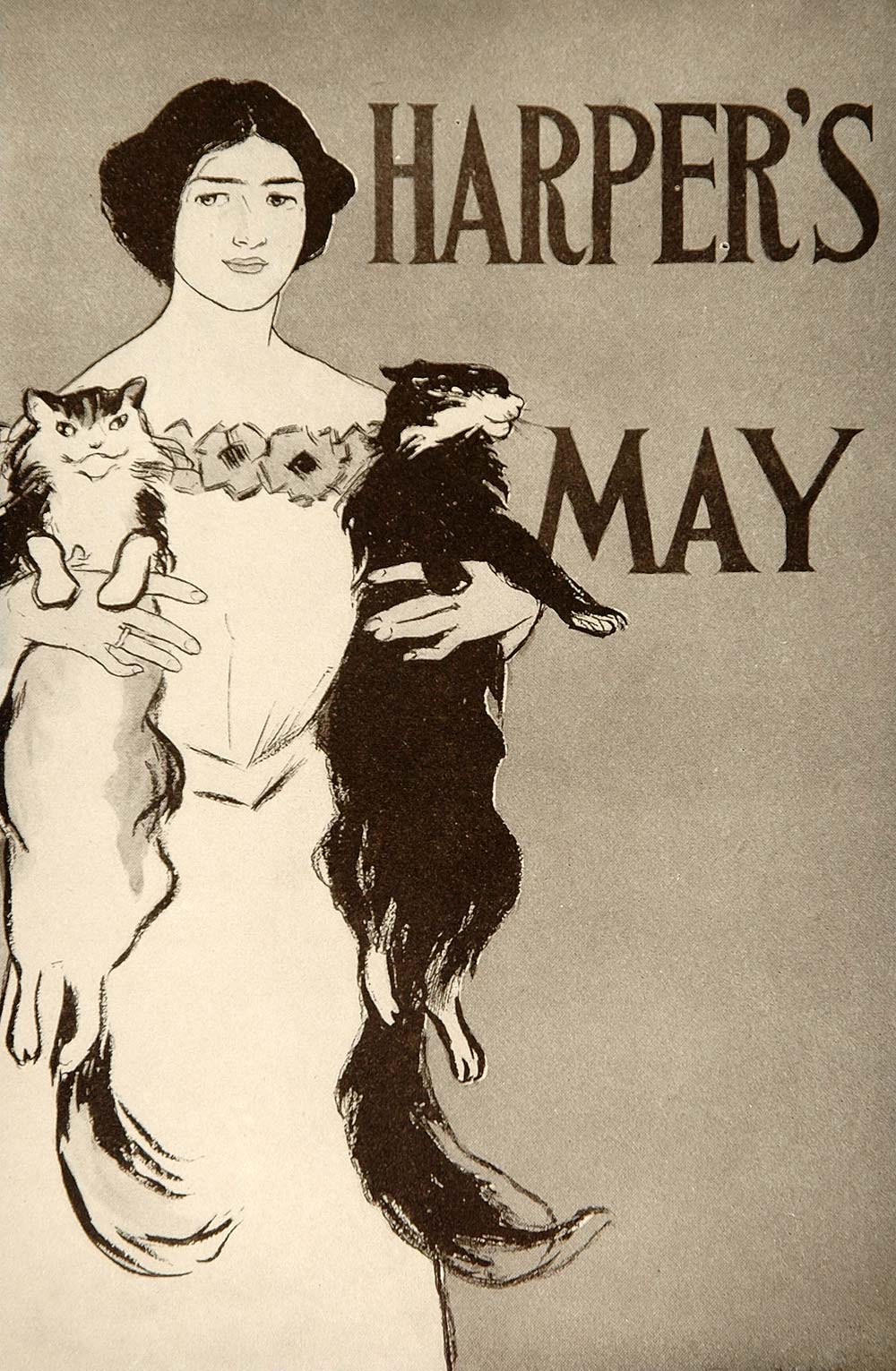 1913 Harper's Woman Cats Edward Penfield Mini Poster - ORIGINAL CB1