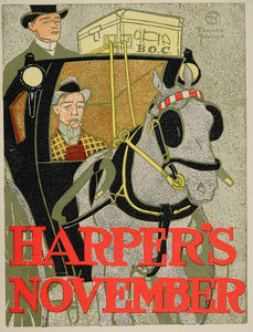 1913 Harper's Horse Coach Edward Penfield Mini Poster - ORIGINAL CB1