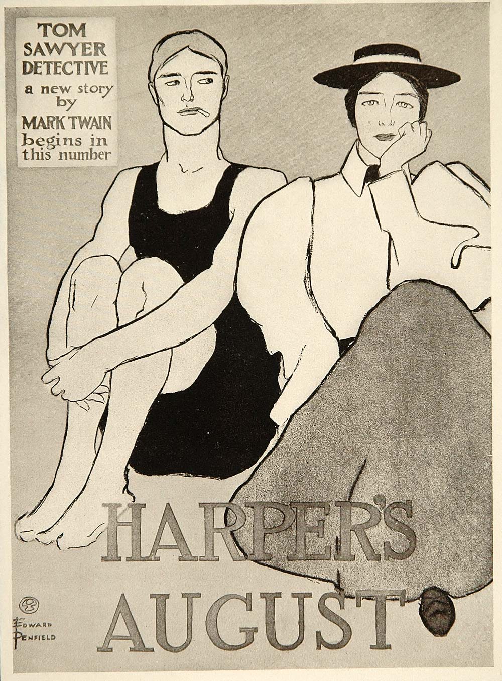 1913 Harpers Aug Mark Twain Edward Penfield Mini Poster - ORIGINAL CB1