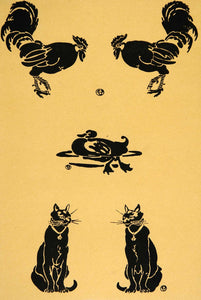 1913 Rooster Cock Duck Cats Edward Penfield Mini Poster - ORIGINAL CB1