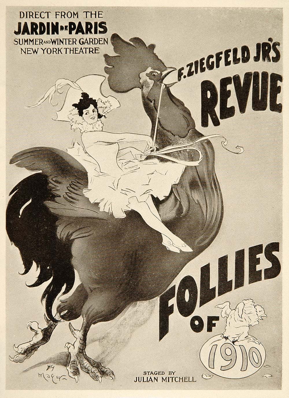 1913 Ziegfeld Follies 1910 Hy Mayer Rooster Mini Poster - ORIGINAL CB1