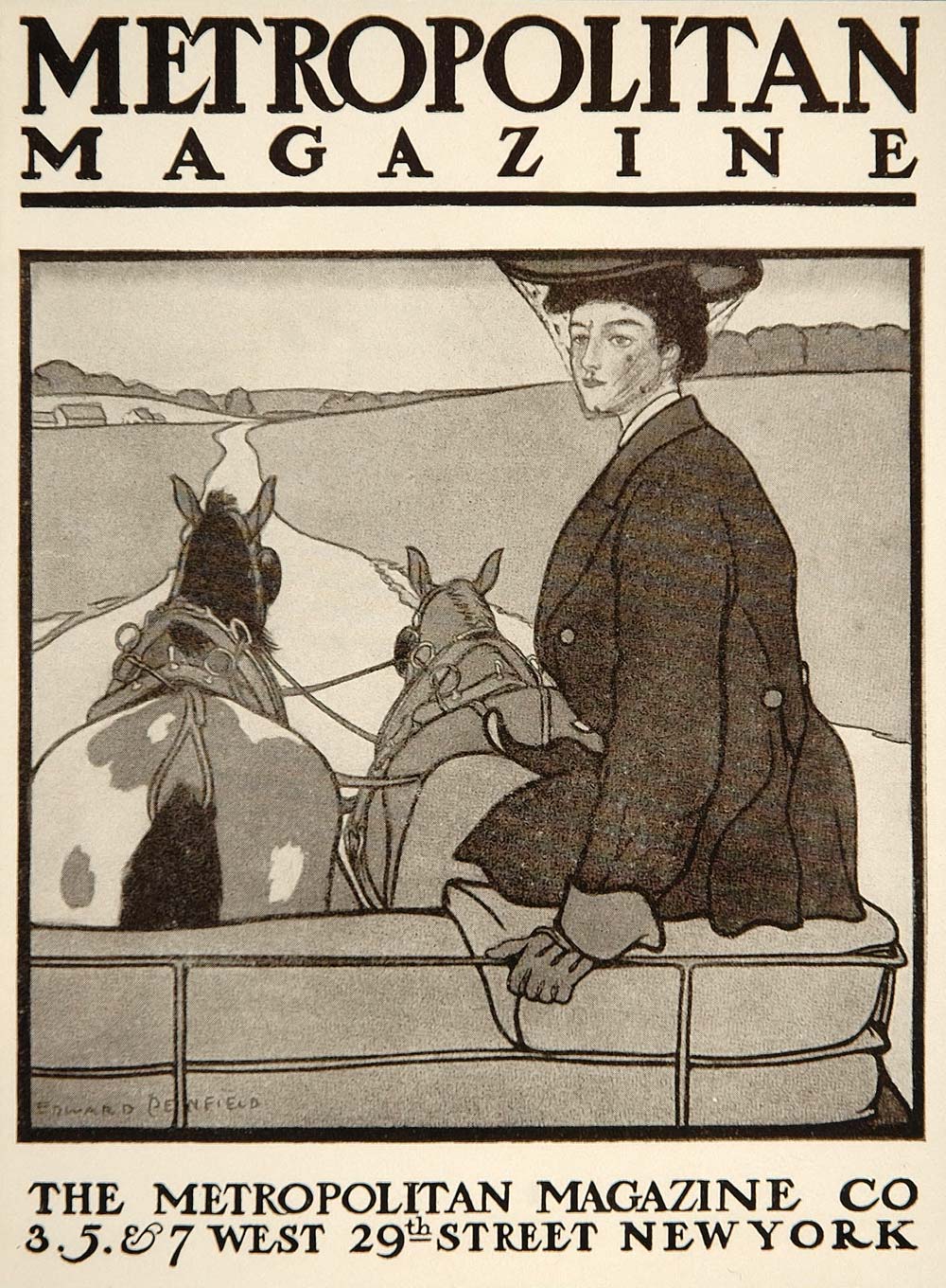 1913 Metropolitan Horse Carriage Cover Edward Penfield Mini Poster Woman CB1