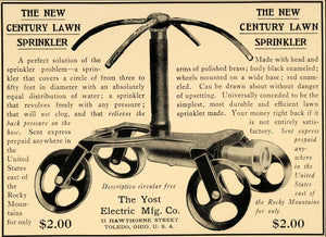 1905 Ad Century Lawn Sprinkler Yost Electric Company - ORIGINAL ADVERTISING CC1