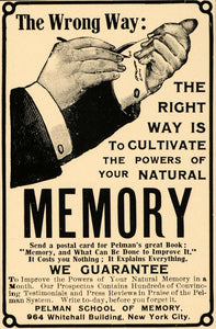 1905 Ad Cultivate Natural Power Pelman School of Memory - ORIGINAL CC1