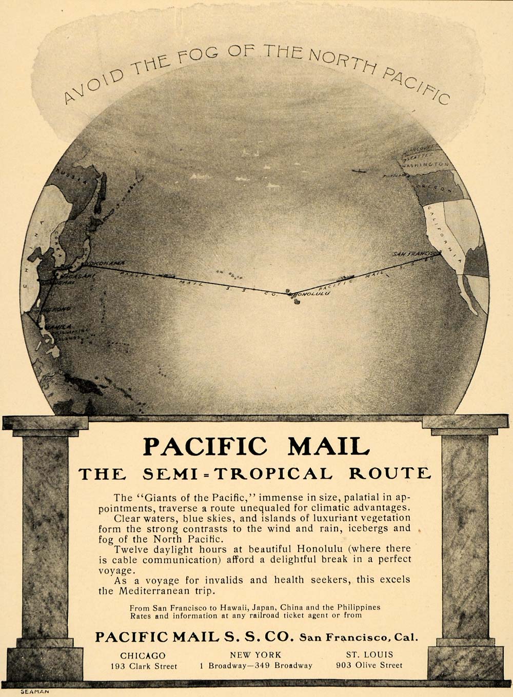 1905 Ad Pacific Mail Semi Tropical Route Cruise Ship - ORIGINAL ADVERTISING CC1