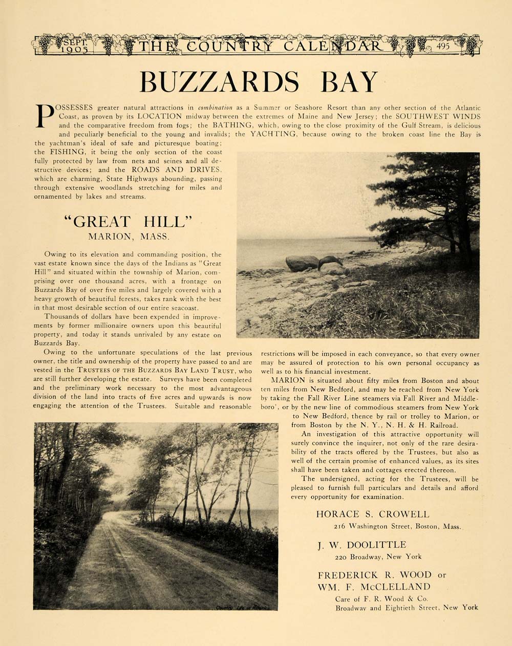 1905 Ad Buzzards Bay Marion Mass Horace S. Crowell Wood - ORIGINAL CC1