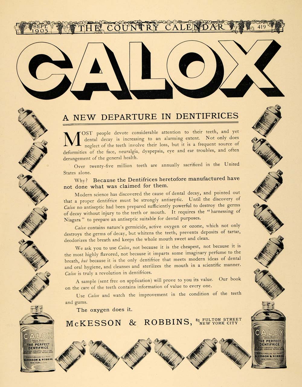 1905 Ad McKesson Robbins Calox Dentifrice Oral Hygiene - ORIGINAL CC1