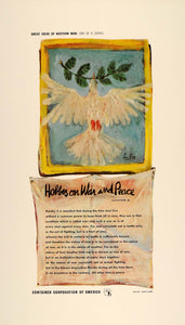 1951 CCA Leon Karp Thomas Hobbes War Peace Dove Print - ORIGINAL CCA1