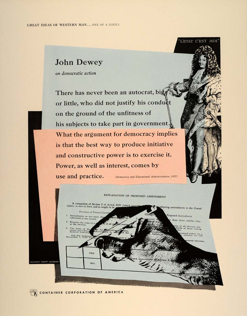 1952 CCA Art Egbert Jacobson John Dewey Democracy Print - ORIGINAL CCA1