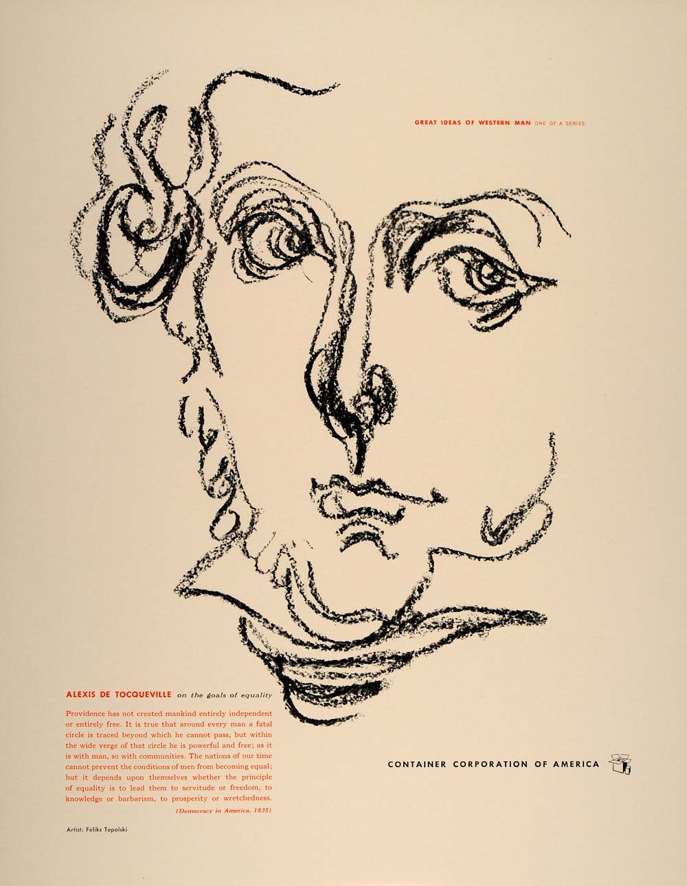 1952 CCA Feliks Topolski Alexis de Tocqueville Print - ORIGINAL CCA1