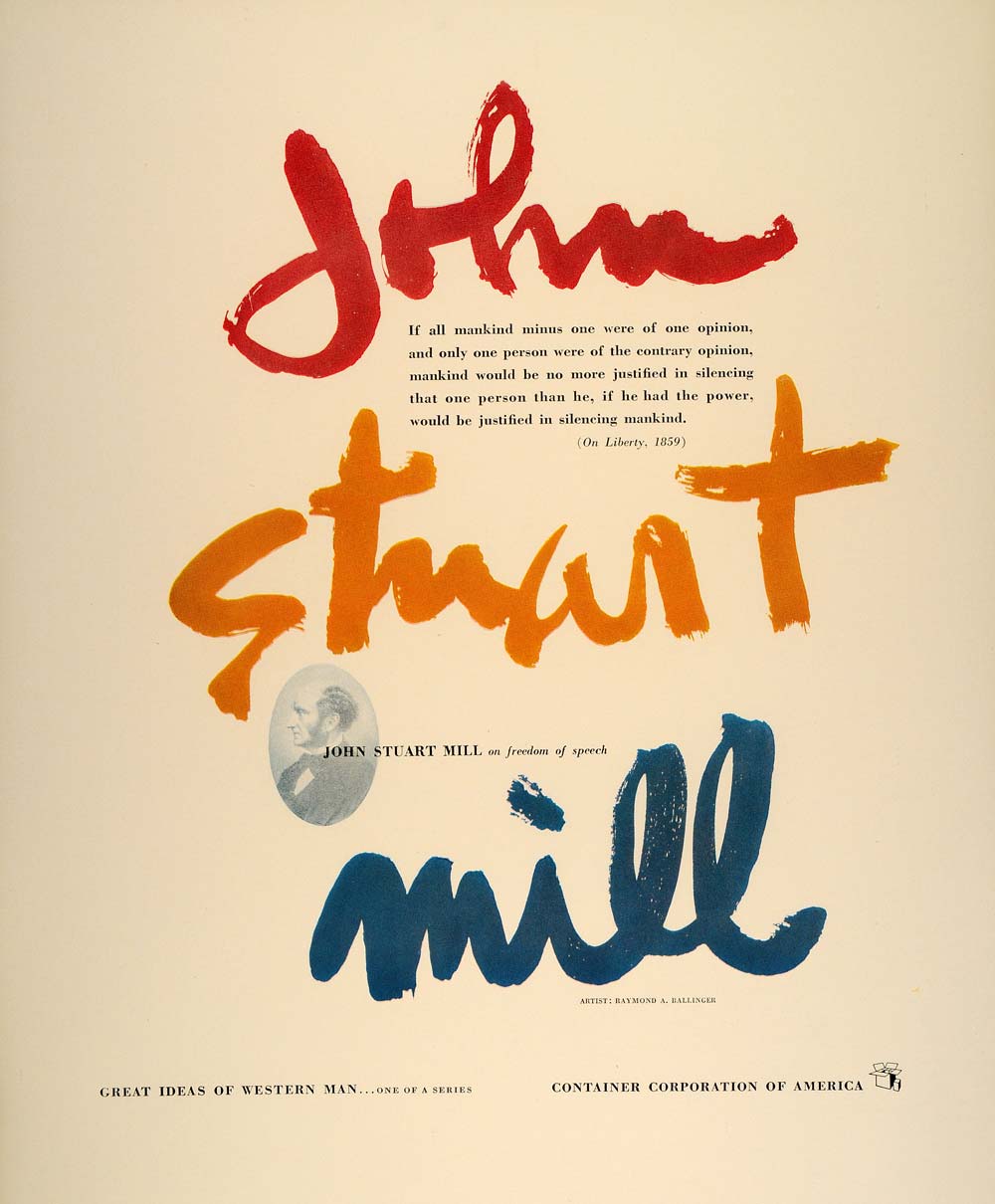 1953 CCA Raymond A. Ballinger John Stuart Mill Print - ORIGINAL CCA1