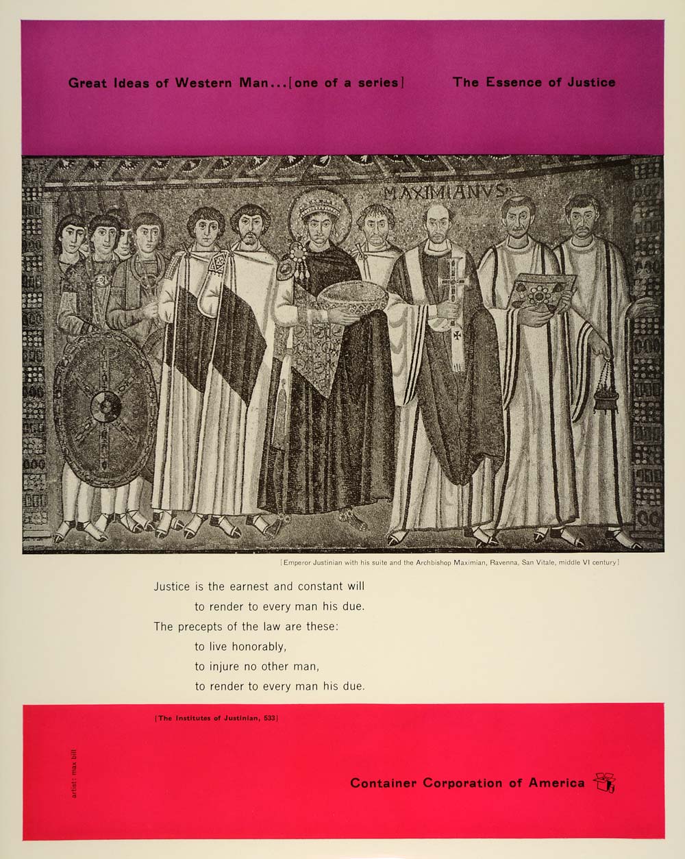 1953 CCA Art Max Bill Emperor Justinian Justice Print - ORIGINAL CCA1