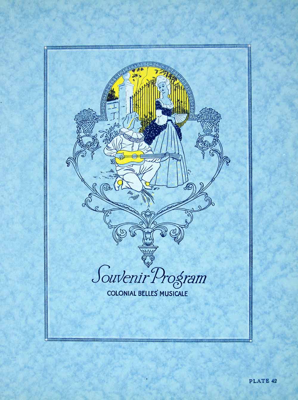 1923 Lithograph Bernard C Crider Art Nouveau Colonial Belles Music Theater CCD1