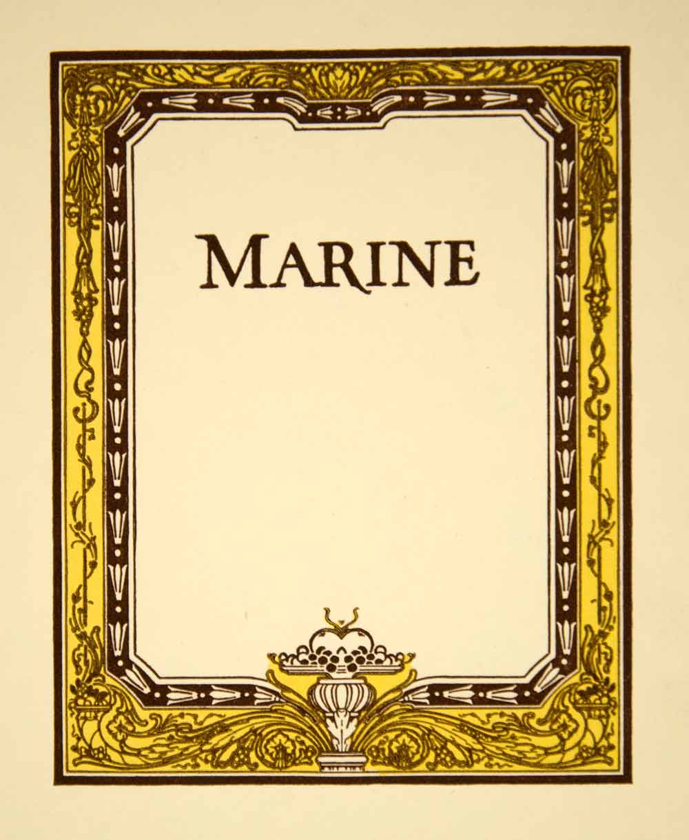 1923 Lithograph Milton E Dill Art Nouveau Marine Graphic Design Border CCD1