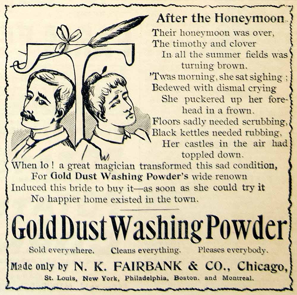 1893 Ad Gold Dust Washing Powder Laundry Detergent NK Fairbank Honeymoon CCG1