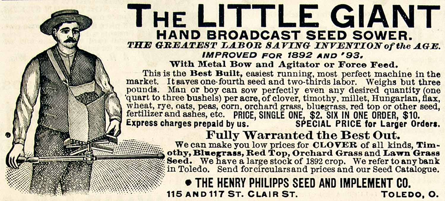 1893 Ad Little Giant Hand Seed Sower Henry Philipps 1157 St Clair St Toledo CCG1