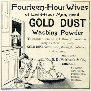 1893 Ad Gold Dust Washing Powder NK Fairbank Fourteen Hour