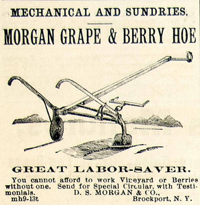 1893 Ad DS Morgan Grape Berry Hoe Farming Tool Machinery Vineyard