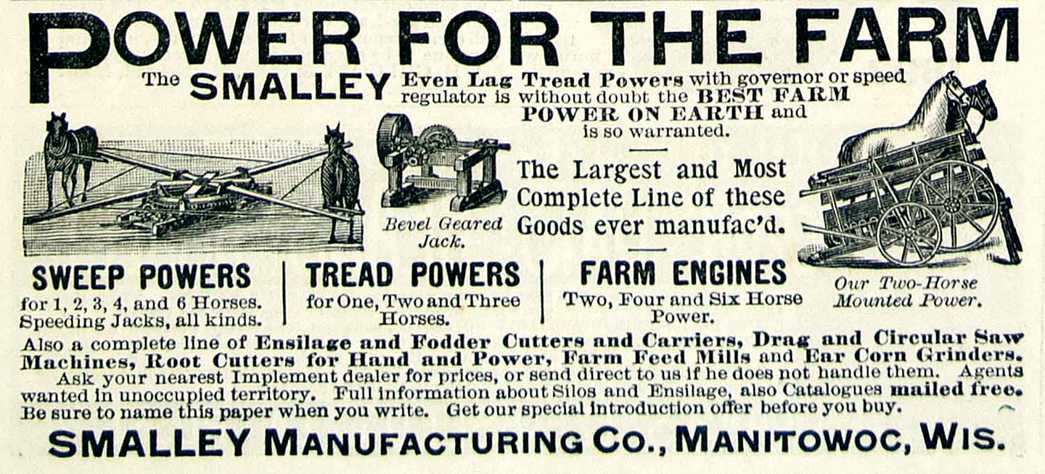1893 Ad Smalley Engine Power Farm Machinery Sweep Tread Ensilage Fodder CCG1