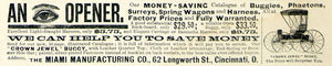 1893 Ad Miami Buggy Phaeton Surrey Spring Wagon 62 Longsworth St Cincinnati CCG1