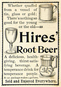 1893 Ad Hires Root Beer Soda Soft Drink Carbonated Beverage Tin Cup Glass CCG1