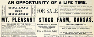 1894 Ad Mt Pleasant Stock Farm KS JB Lewis 301 Congress St Boston MA CCG1