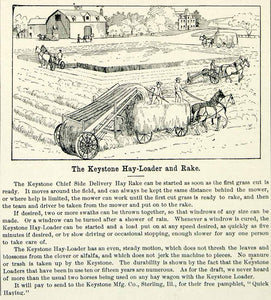 1894 Ad Keystone Hay Loader Wagon Rake Farm Machinery Field Horse Barn CCG1 - Period Paper
