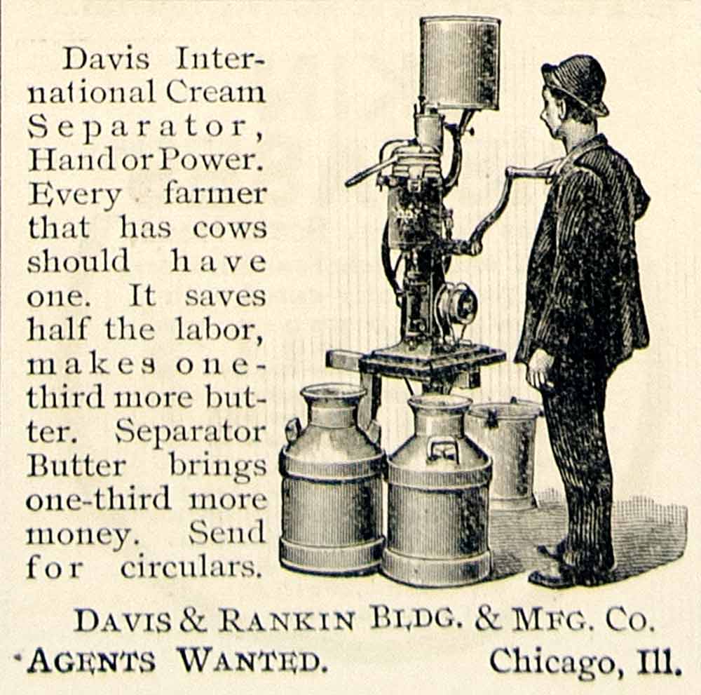 1894 Ad Davis Rankin International Cream Separator Hand Power Dairy Farm CCG1