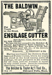 1894 Ad Baldwin Ensilage Fodder Cutter Belcher Taylor Agriculture Tool CCG1