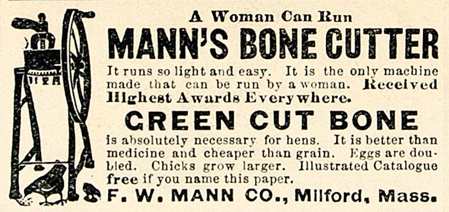 1894 Ad FW Mann Bone Cutter Farm Machine Hen Feed Green Cut Milford MA CCG1