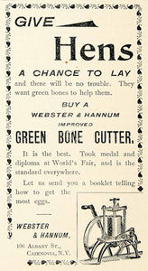 1894 Ad Webster Hannum Green Bone Cutter 106 Albany St Cazenovia NY Farm CCG1