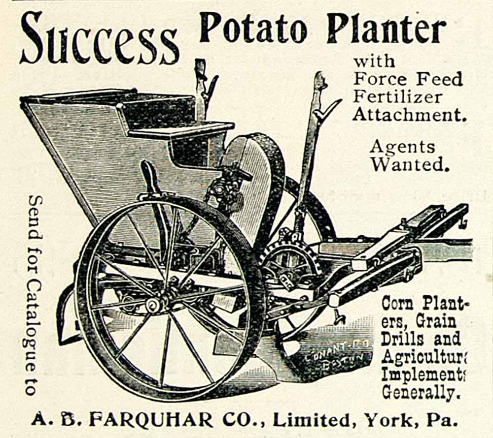 1895 Ad Potato Planter AB Farquhar Force Feed Fertilizer Attachment Fa