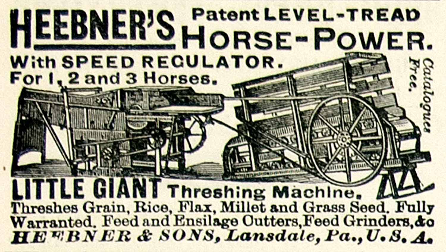 1895 Ad Heebners Little Giant Threshing Machine Farming Level Tread Horse CCG1
