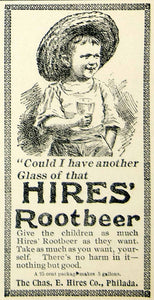 1895 Ad Charles E Hires Root Beer Soda Soft Drink Beverage Child Straw Hat CCG1