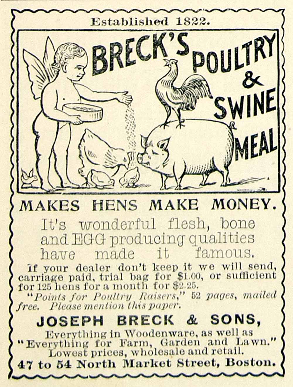 1895 Ad Joseph Breck Poultry Swine Meal 4754 N Market St Boston MA Farm CCG1